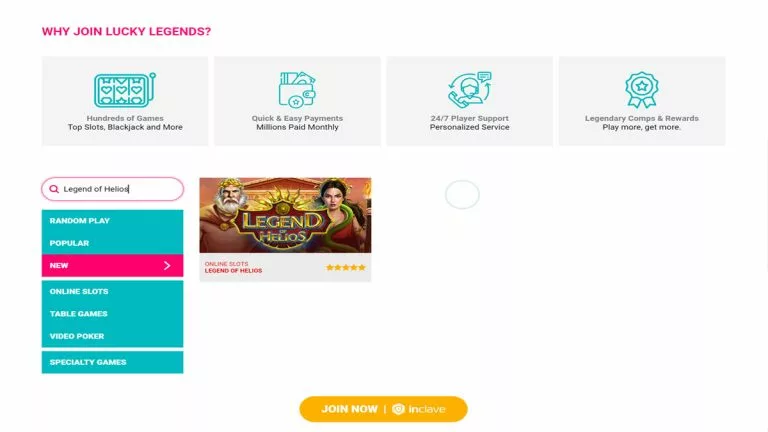 Screenshot of Legends of Helios on Lucky Legends Casino