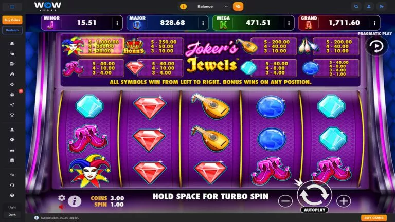 screenshot of joker's jewels jackpot play