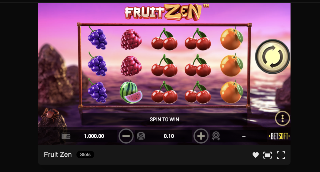 Screenshot of Fruit Zen slot on Betcoin.social casino