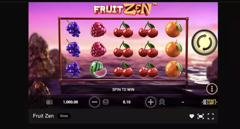 Screenshot of Fruit Zen slot on Betcoin.social casino