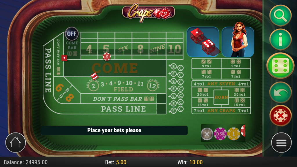 Screenshot of free online craps