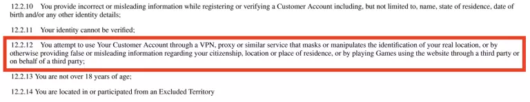 Sidepot Casino terms and conditions