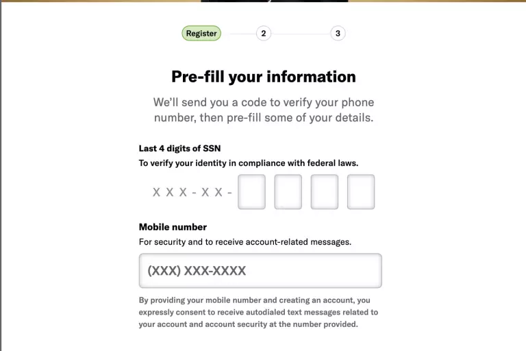 BetMGM sign-up form requesting last 4 digits of SSN and mobile number for identity verification