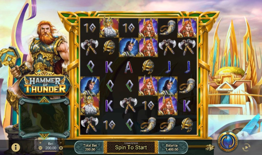 Hammer of Thunder slot reels display Norse mythology symbols with Thorâs hammer striking lightning.