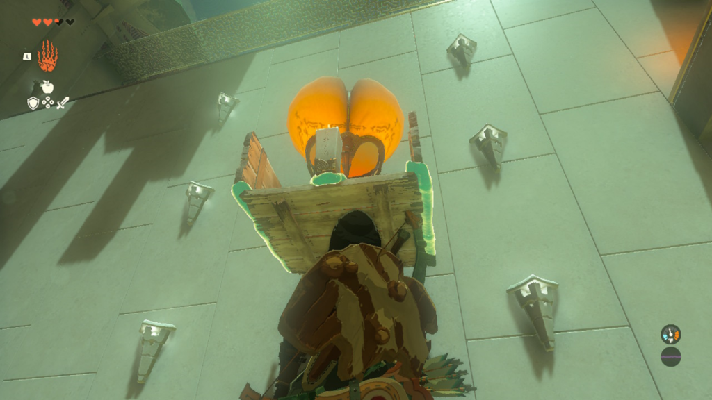 A screenshot of link looking at his first candle balloon aircraft to solve Sinakawak shrine