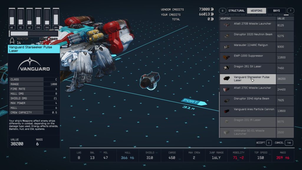 starfield ship weapon Vanguard Starseeker Pulse Laser