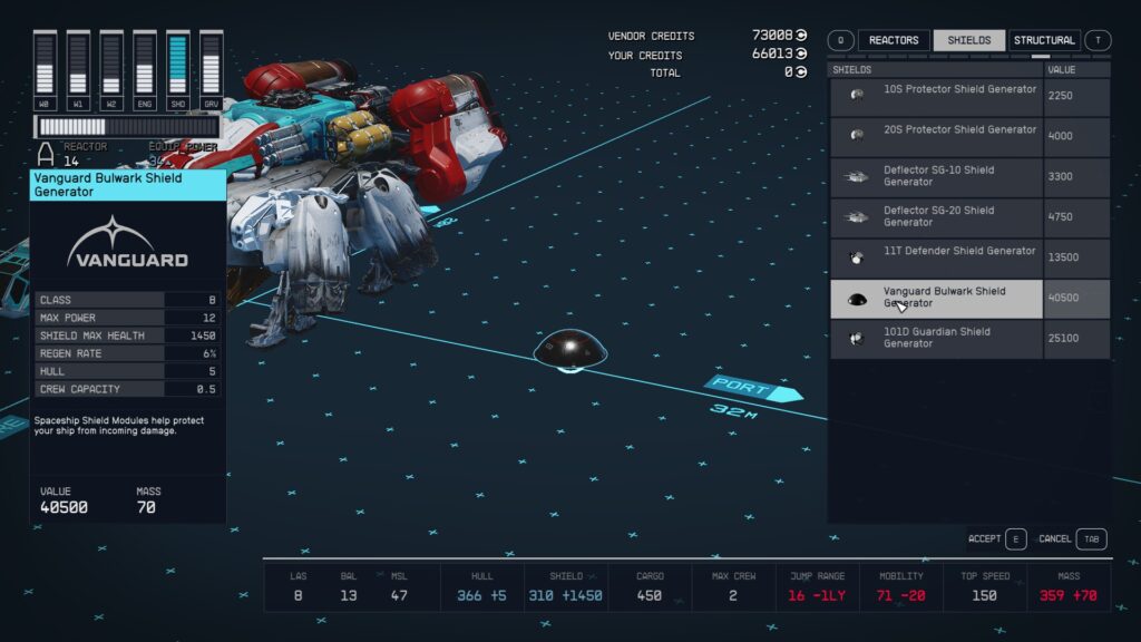 Starfield ship part Vanguard Bulwark Shield Generator