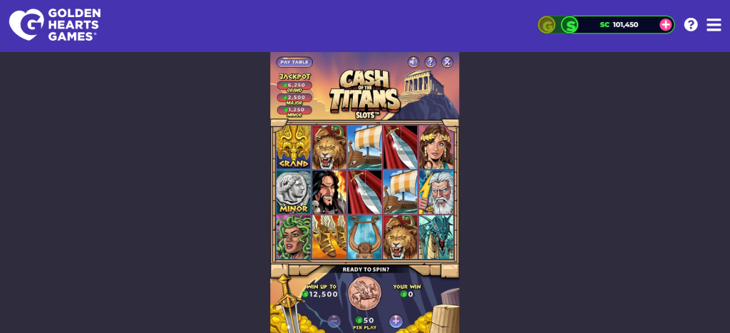 Screenshot of Clash of the Titans slot at Golden Hearts Games