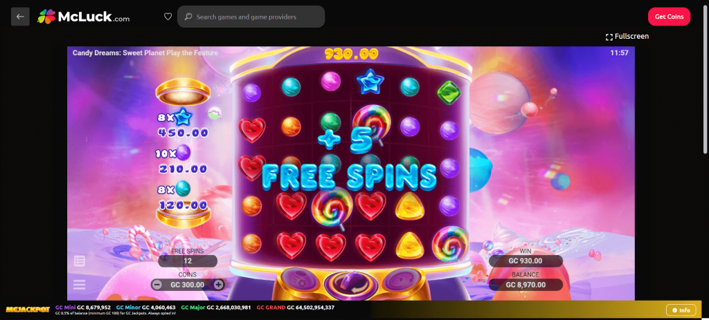 Screenshot of Candy Dreams: Sweet Planet at McLuck Casino