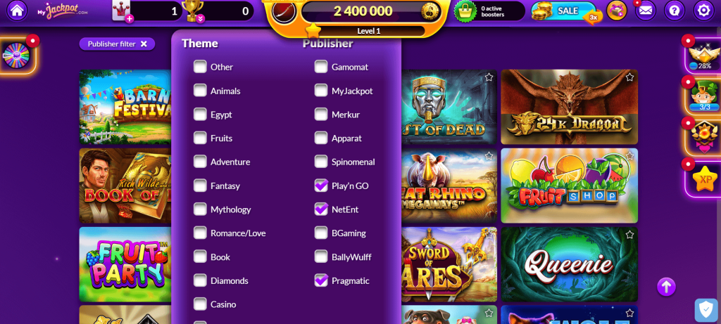 Screenshot of the slots lobby at MyJackpot Casino