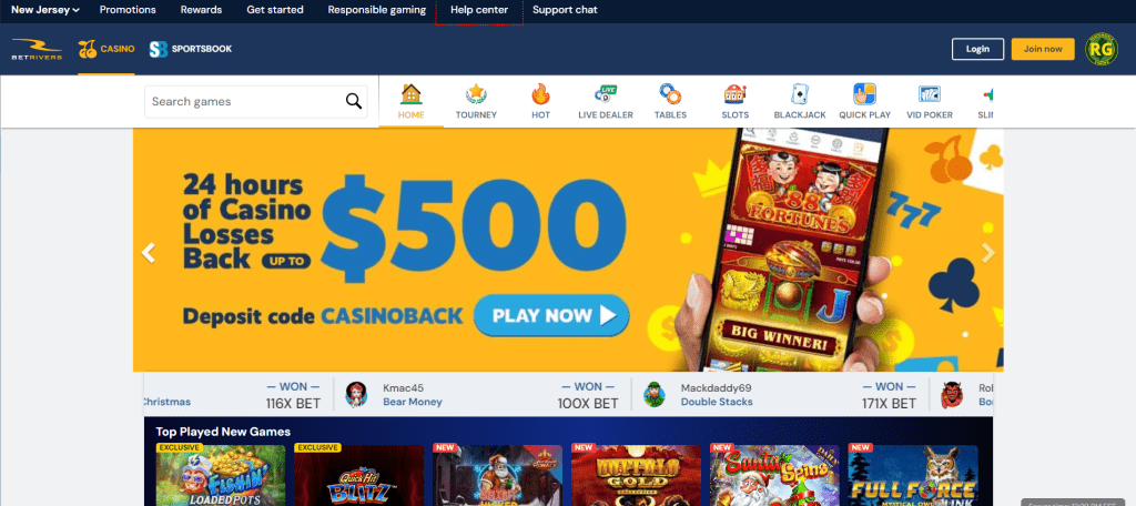 BetRivers Casino Featured Images (screenshot of the lobby)