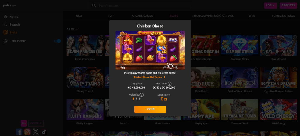 Screenshot of Chicken Chase on Pulsz Casino