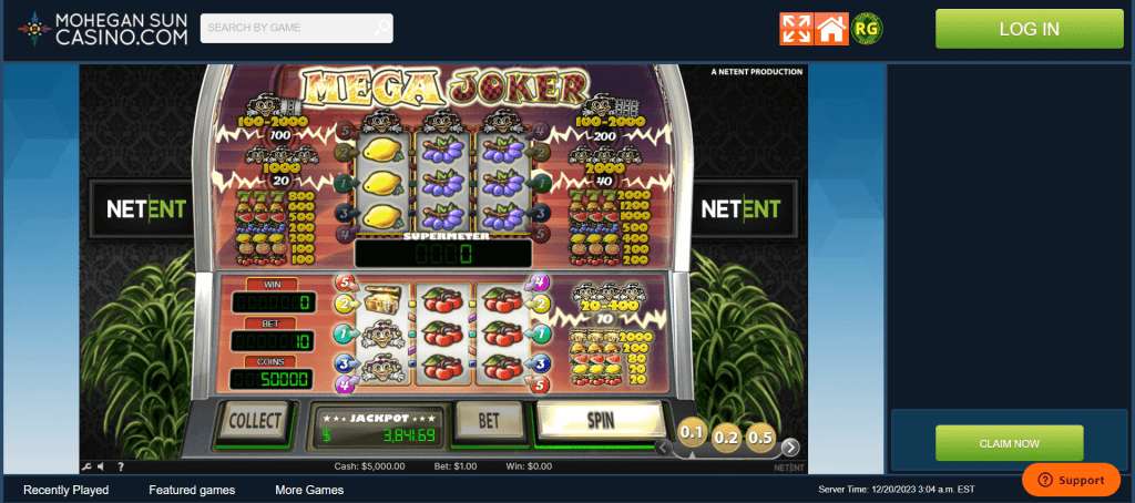 Screenshot of Mega Joker on Mohegan Sun Casino