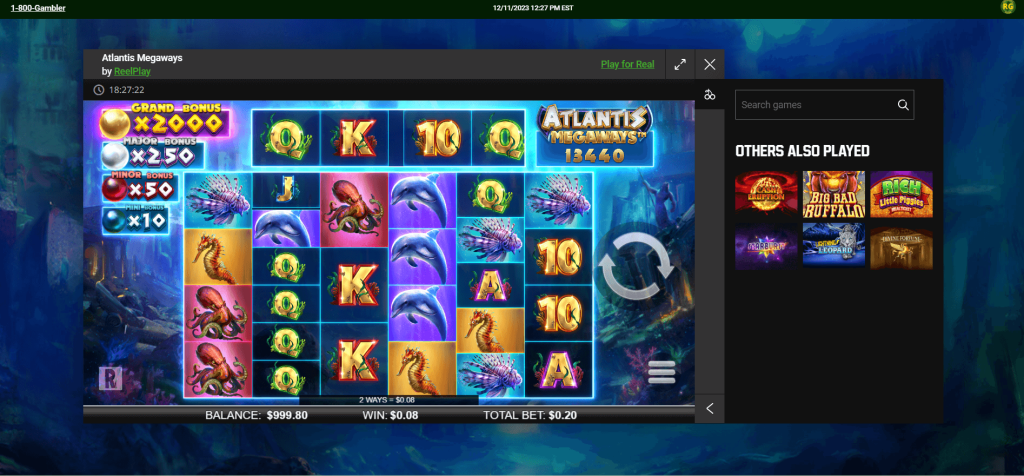 Screenshot of Atlantis Megaways at Unibet Casino