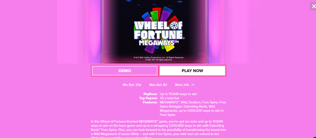 Screenshot of Wheel Of Fortune on Bally Casino