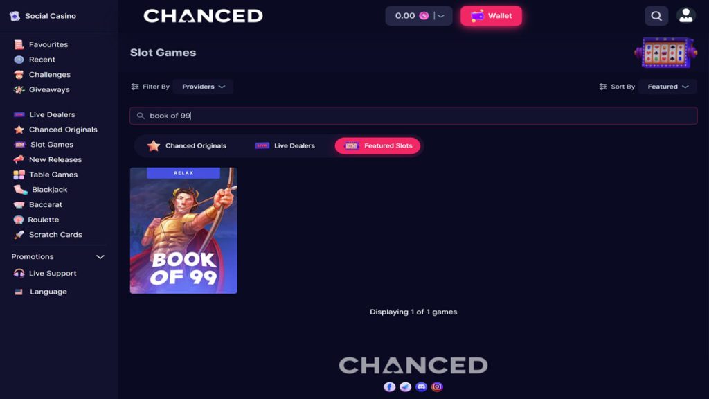 Screenshot of Book of 99 slot on Chanced Casino