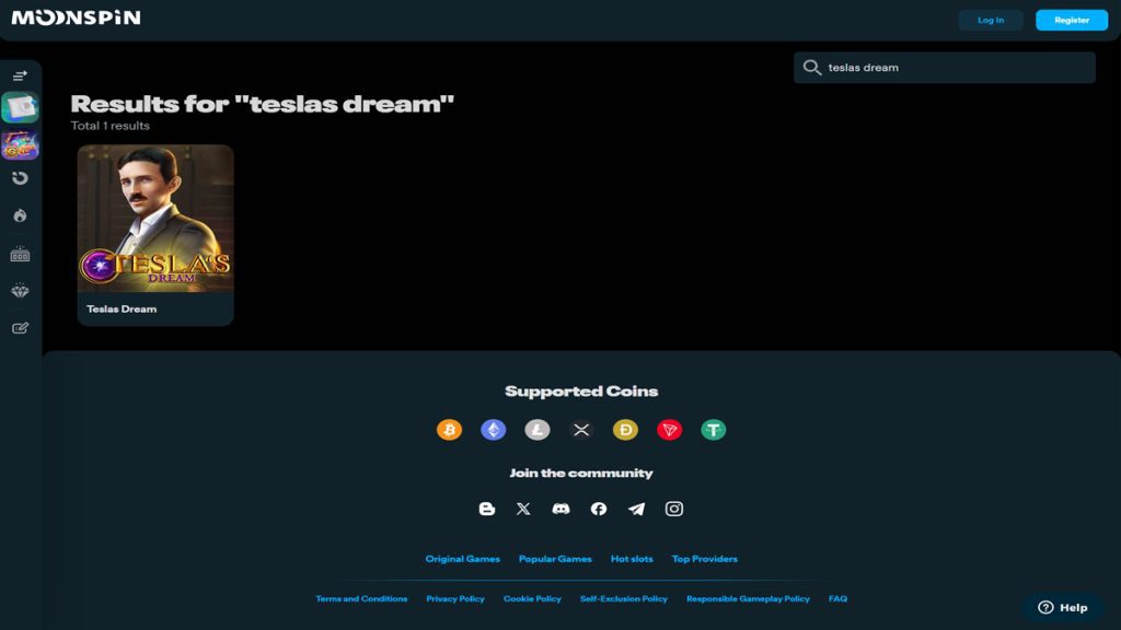 Screenshot of Tesla's Dream on Moonspin Casino