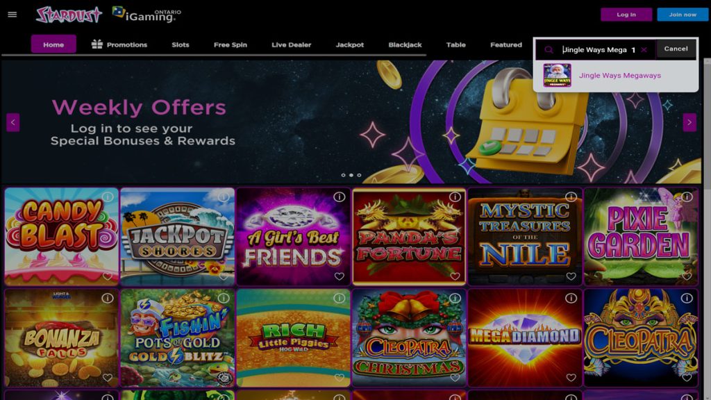 Screenshot of Jingle Ways Megaways on Pala Casino (rebranded to Stardust)