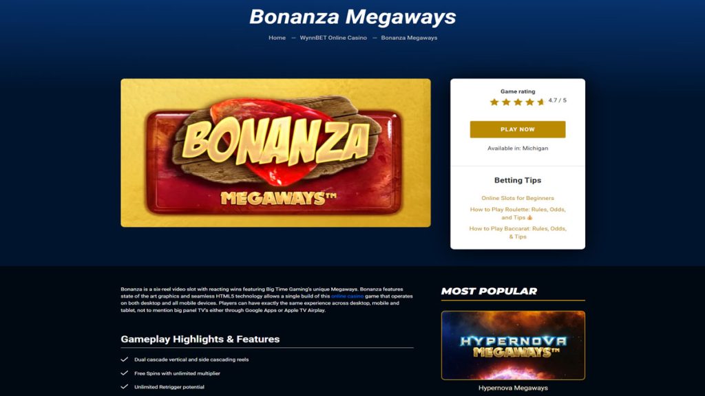 Screenshot of Bonanza Megaways at WynnBet Casino