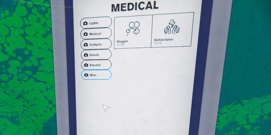 Displaying the Medical items menu in Content Warning.