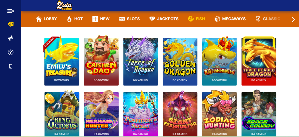 Screenshot of the fish games on Zula Casino