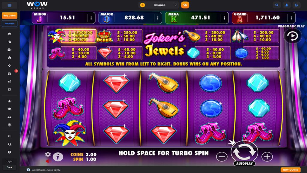 screenshot of joker's jewels jackpot play