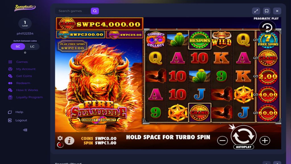 screenshot of fire stampede slot