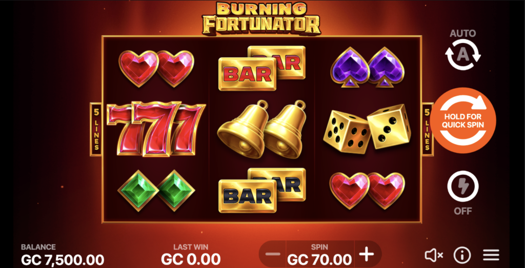 screenshot of burning fortunator at jackpota casino