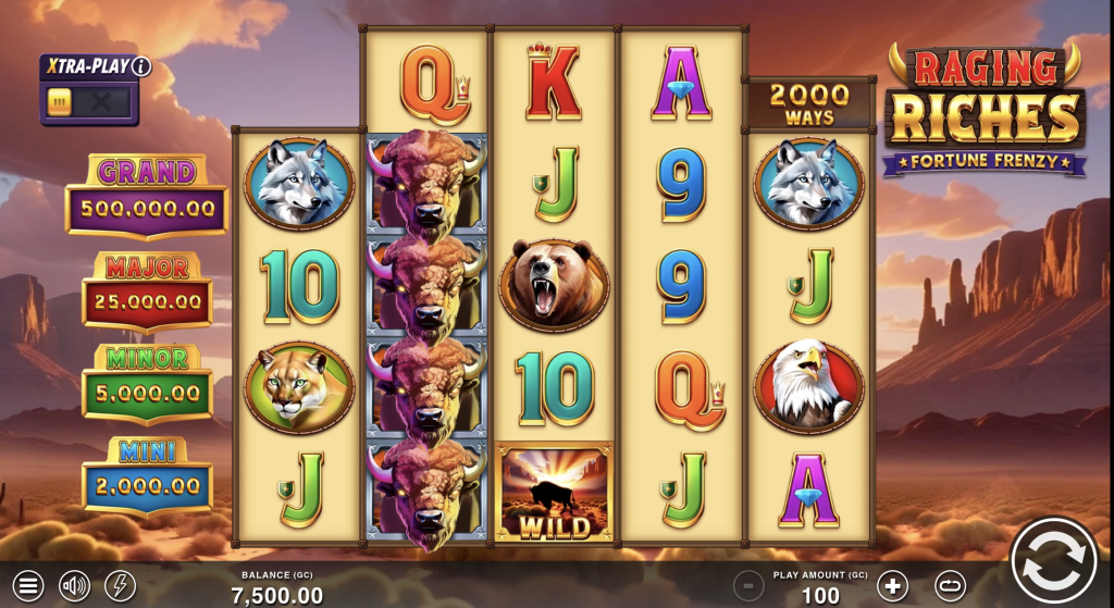 screenshot of raging riches slot on jackpota