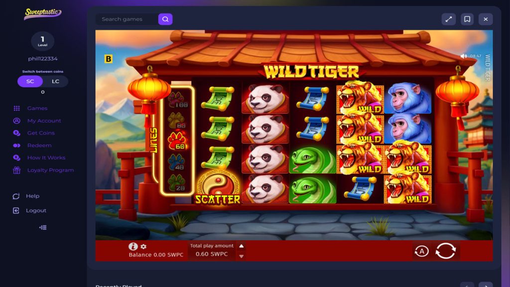 screenshot of wild tiger slot 