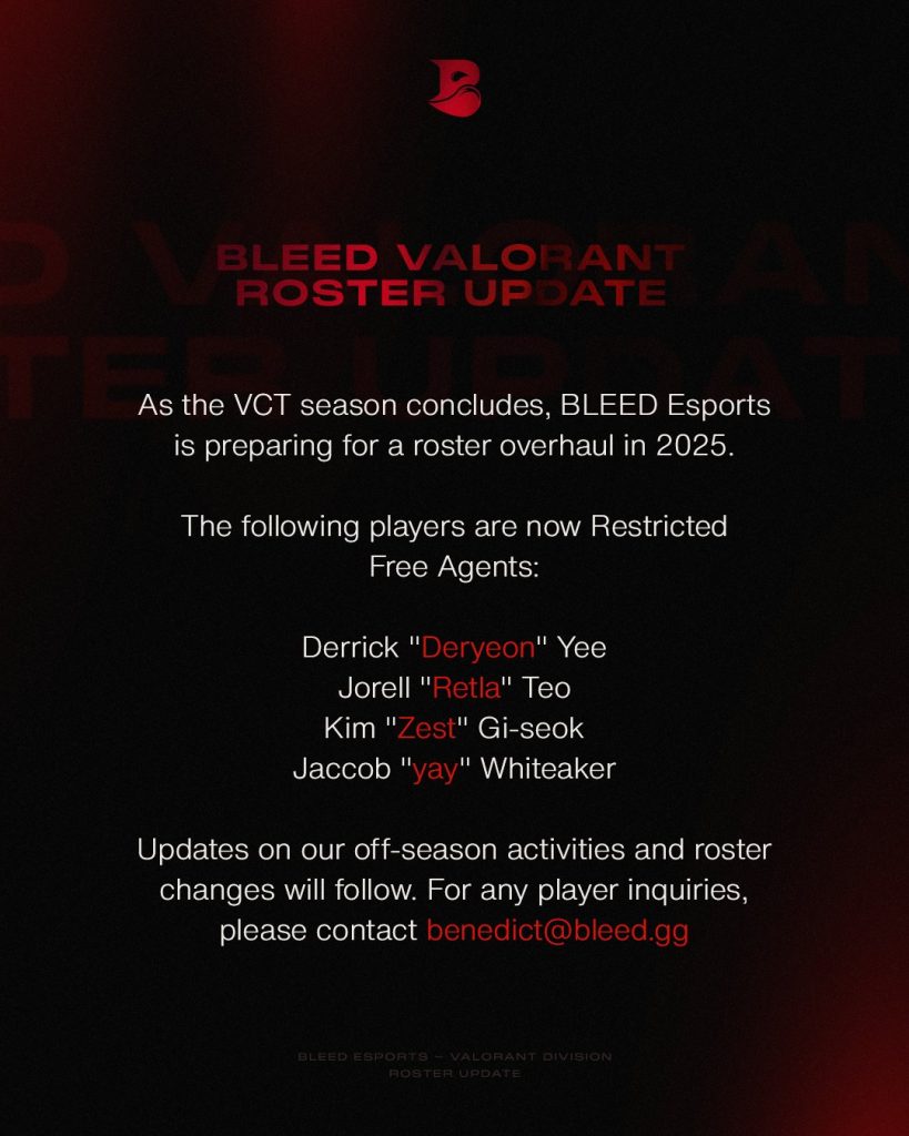 BLEED Esports Roster Overhaul