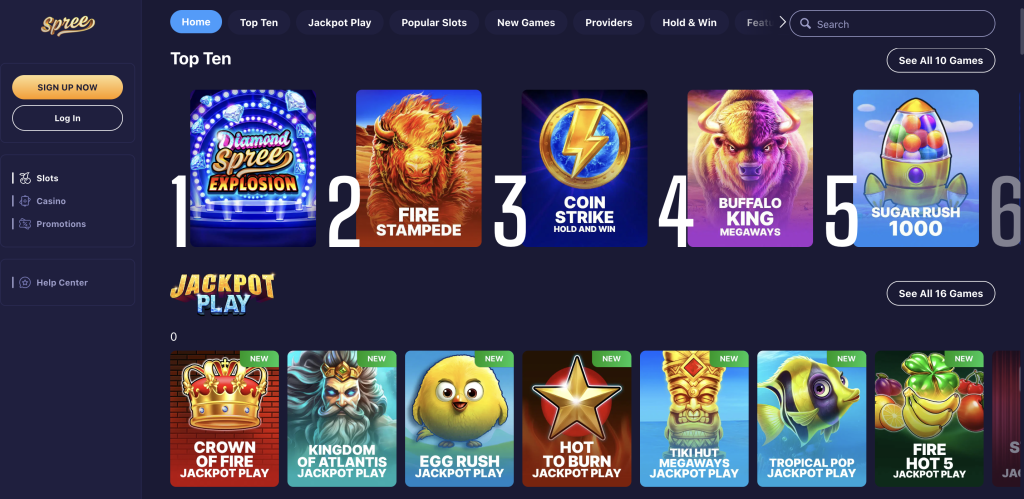 Screenshot of Spree Casino slots lobby