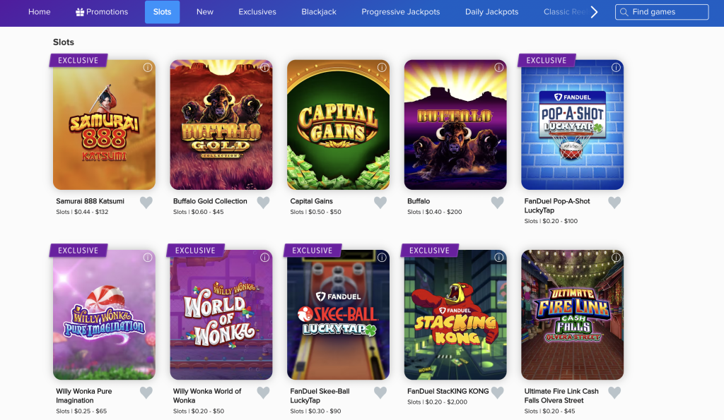 screenshot of fanduel casino slot lobby