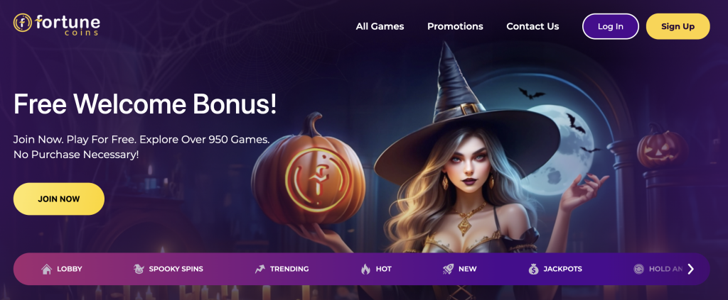 Screenshot of Fortune Coins Halloween Sign Up