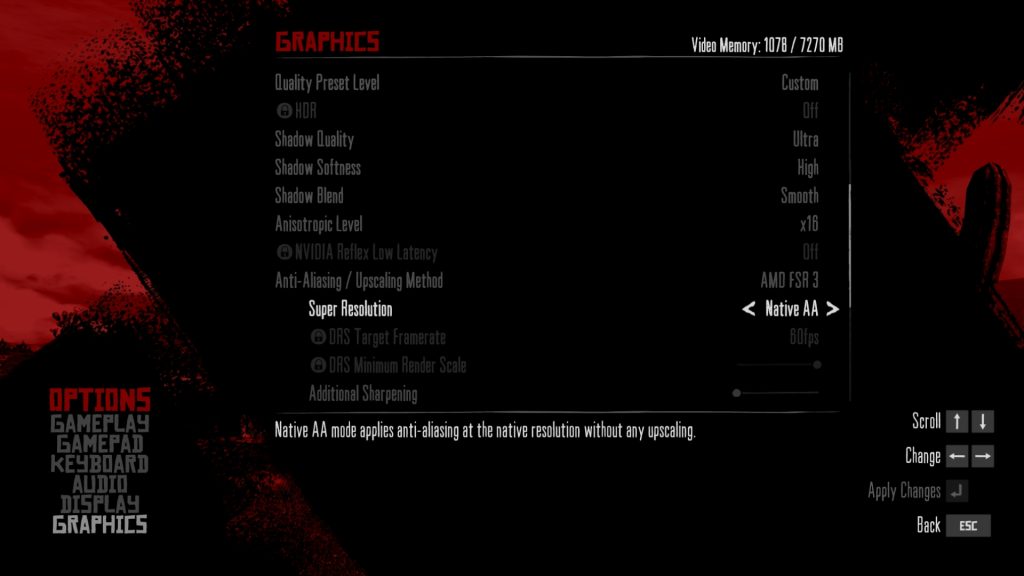 graphics settings in Red Dead Redemption PC