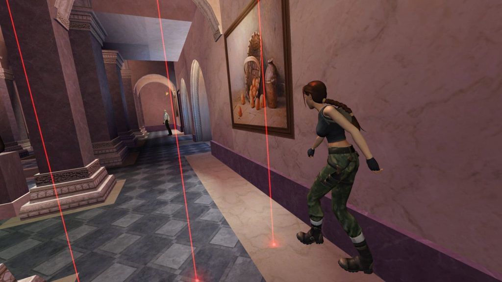 lara croft walking through lasers