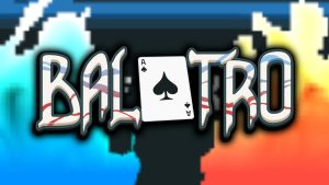 balatro logo with chips and multiplier fires