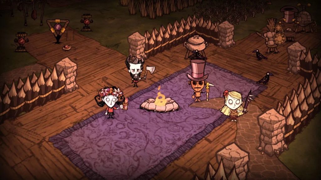 players gathered around a fire in dont starve together