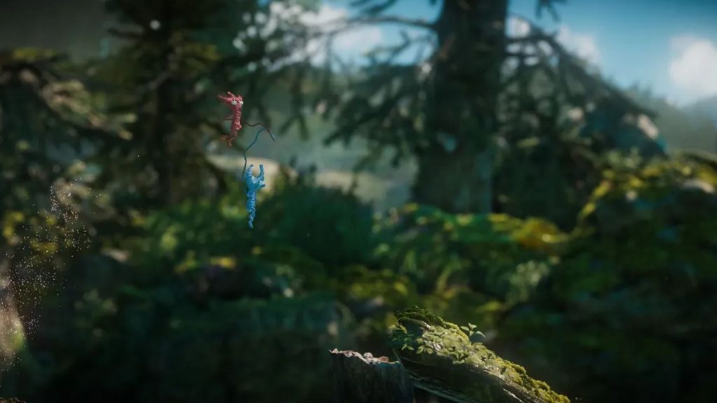 players jumping together in unravel 2