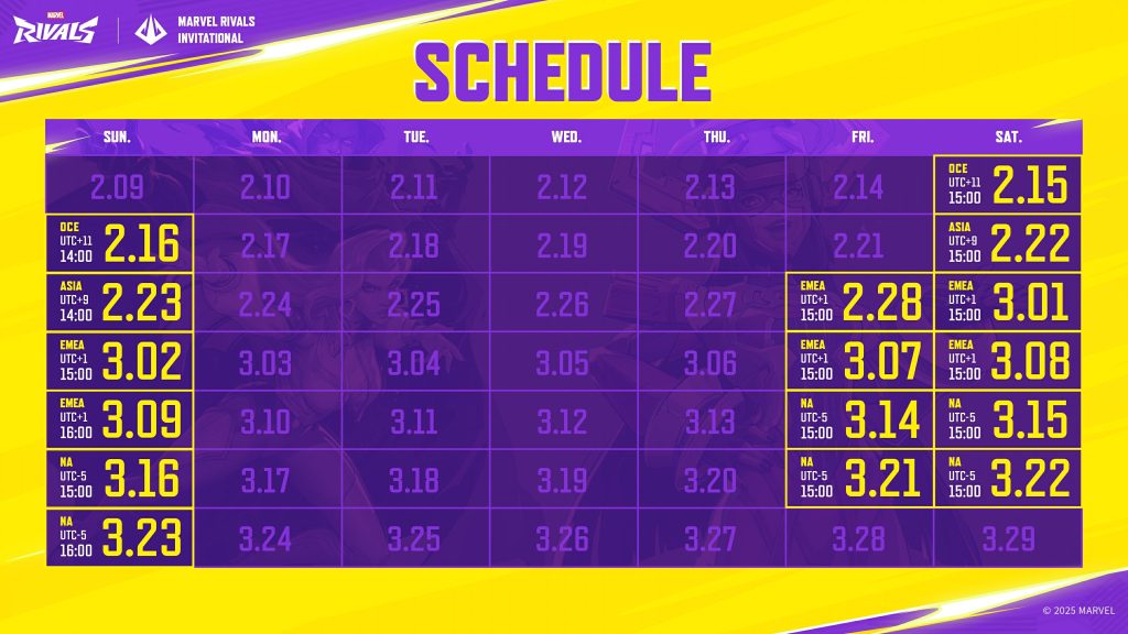 Full schedule for Marvel Rivals Invitational.