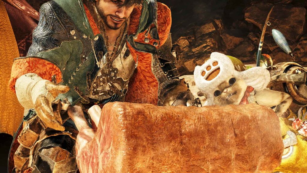 characters eating food in monster hunter wilds cutscene