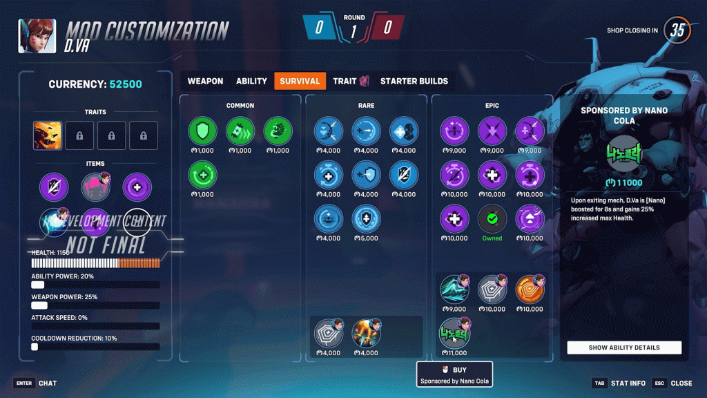 Overwatch 2 Stadium buy menu with powers and traits