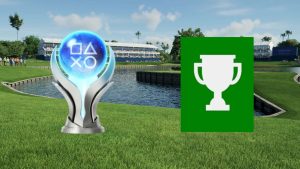 platinum trophy and xbox Gamerscore symbol over pga tour 2k25 art