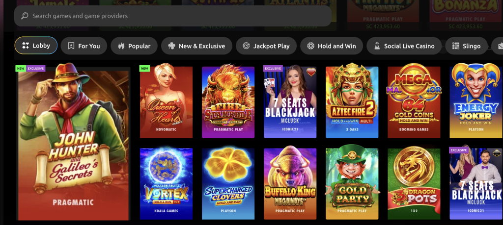 Screenshot of McLuck Casino Slot Lobby 