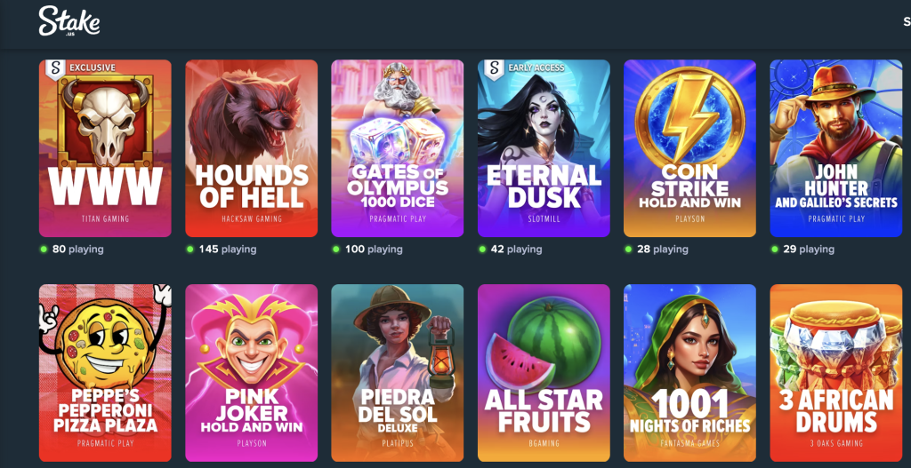 Screenshot of Stake.us casino new slots