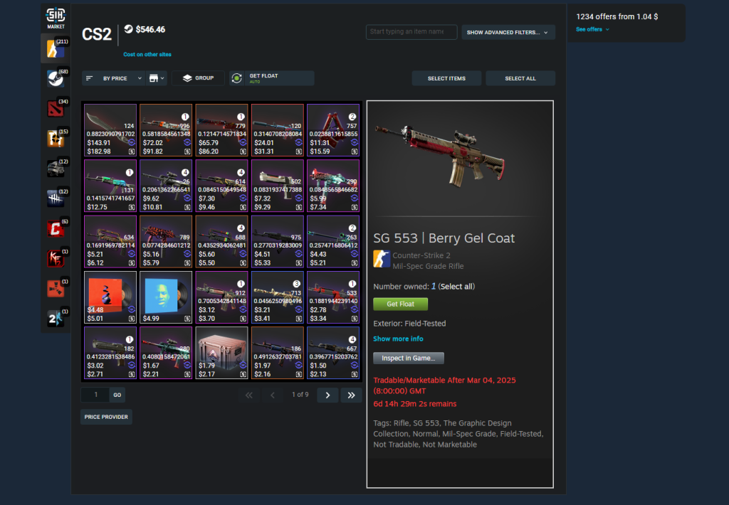 Steam inventory with Steam Inventory Helper activated.