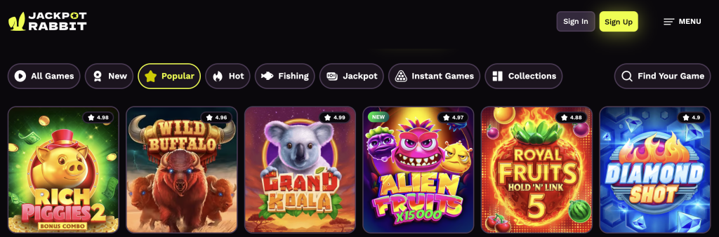 Screenshot of Jackpot Rabbit Casino