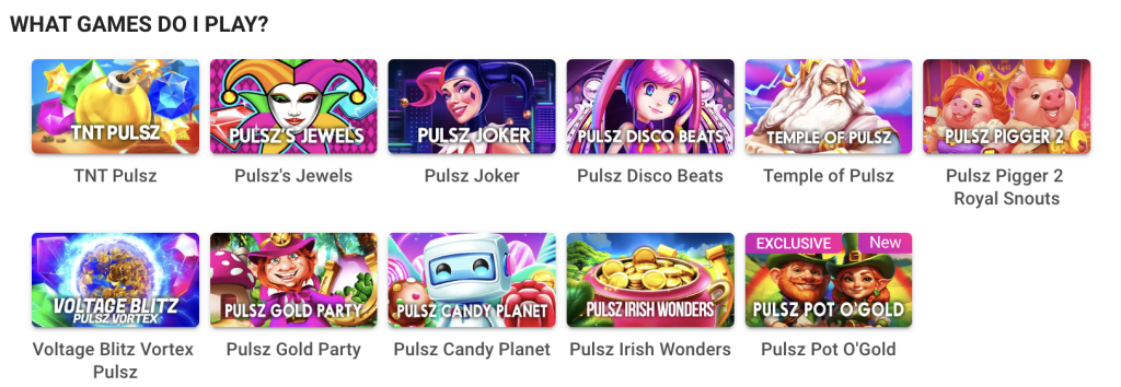 Screenshot of Pulsz Casino games