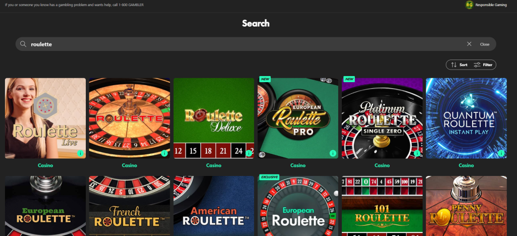 Screenshot of roulette games at bet365 Casino NJ