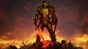 doom slayer with sword in doom eternal